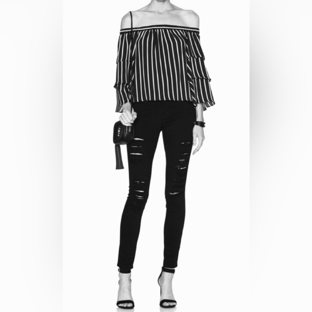 Frame Le Skinny De Jeanne Black Distressed Denim Jeans Size 29